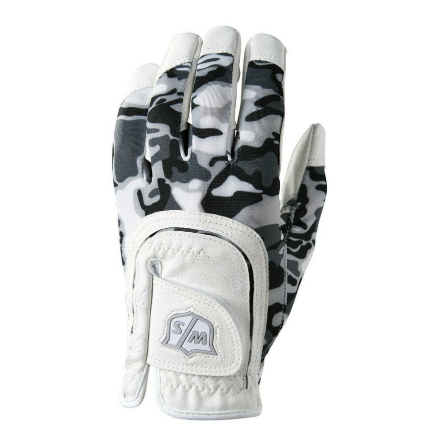 Accessories * | Wilson Fit All Junior Camo Golf Glove White/Black