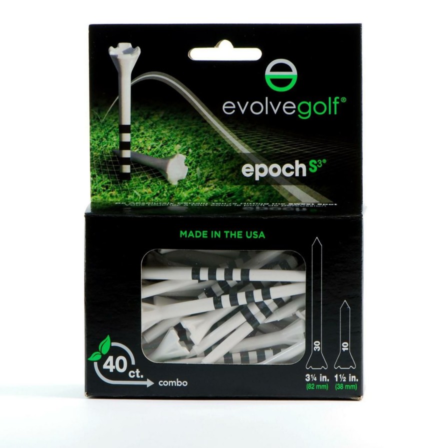 Accessories * | Evolve Golf Epoch Combo Pack (30 Count 3 1/4 Inch) & (10 Count 1 1/2 Inch) Tees White/Black