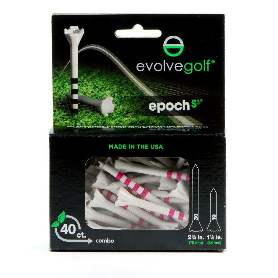 Accessories * | Evolve Golf Epoch Combo Pack (30 Count 2 3/4 Inch) & (10 Count 1 1/2 Inch) Tees White/Pink