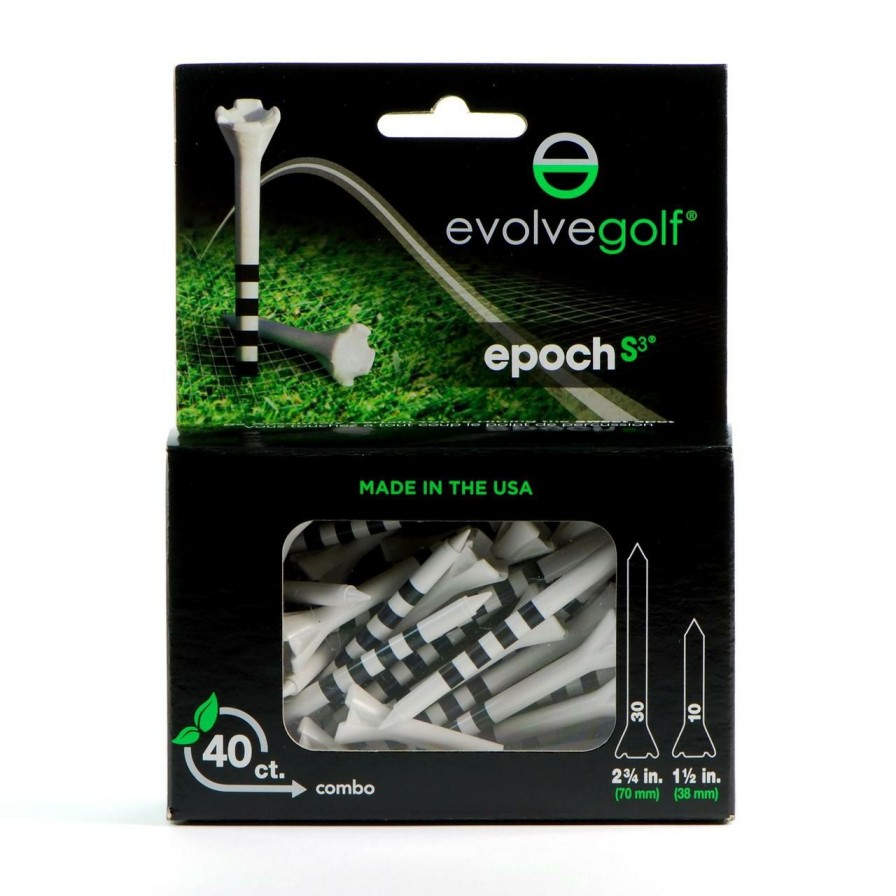 Accessories * | Evolve Golf Epoch Combo Pack (30 Count 2 3/4 Inch) & (10 Count 1 1/2 Inch) Tees White/Black