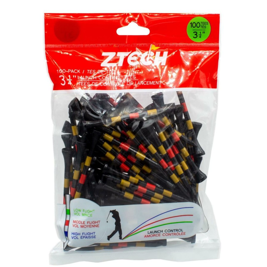 Accessories * | Ztech Black 3 1/4 Inch Tees With Gold & Red Stripes (100 Count) Black/Gold