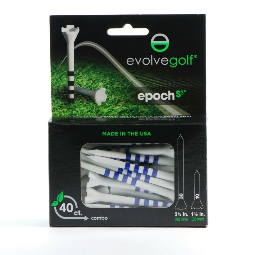 Accessories * | Evolve Golf Epoch Combo Pack (30 Count 3 1/4 Inch) & (10 Count 1 1/2 Inch) Tees White/Blue