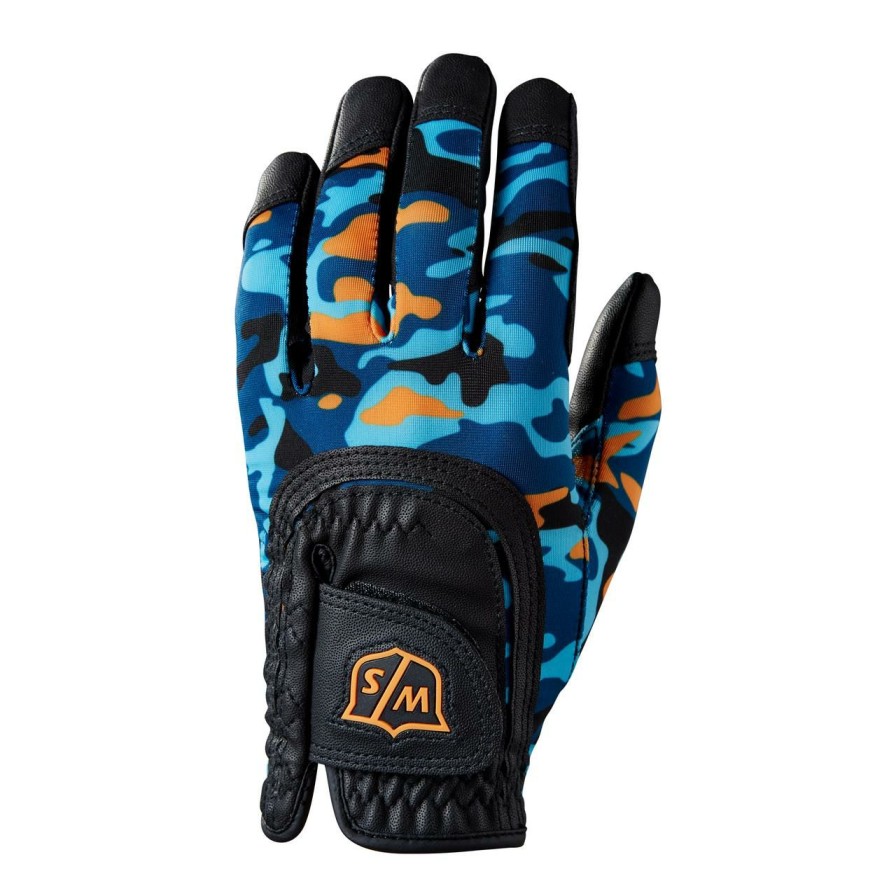 Accessories * | Wilson Fit All Junior Camo Golf Glove Black/Blue