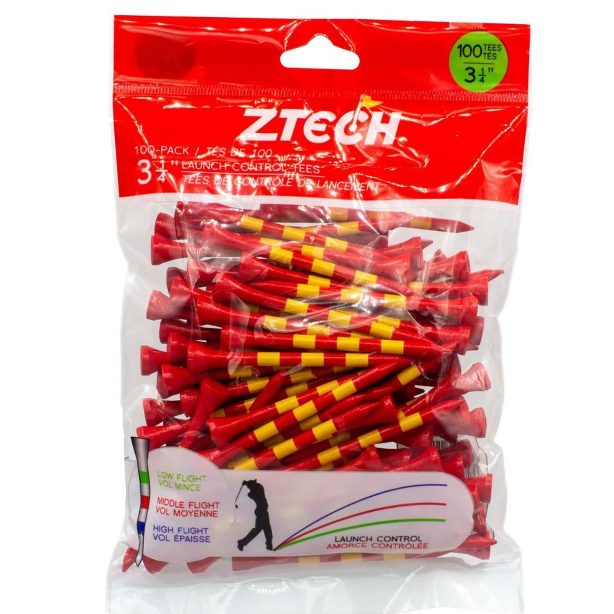 Accessories * | Ztech Red 3 1/4 Inch Tees With Yellow Stripes (100 Count) Red/Yellow